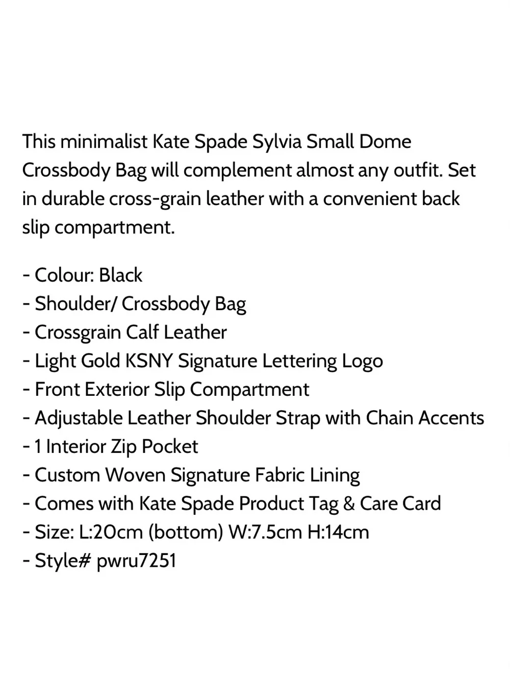 Kate Spade Sylvia Small Dome Crossbody Bag in Black Leather